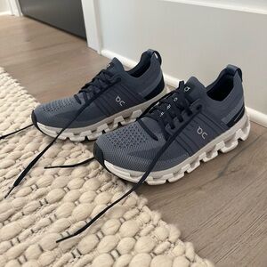 On Running Athletic Shoes in Navy and White